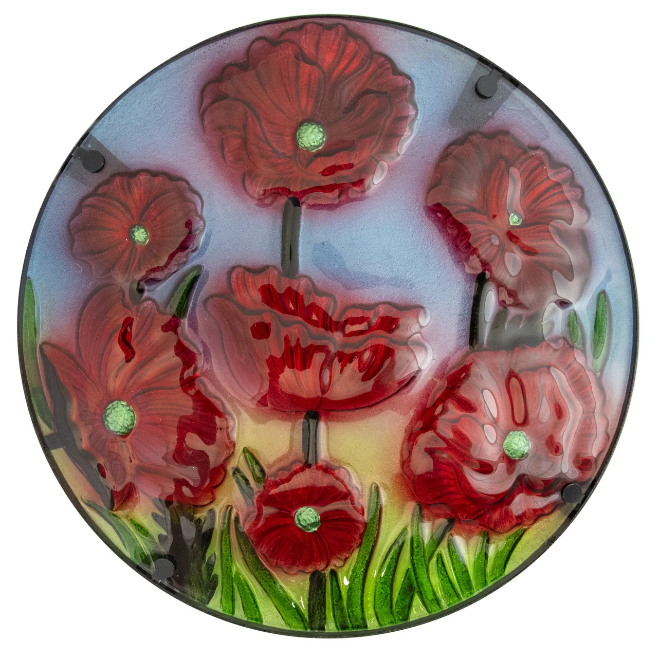 19" Red Floral Poppies Glass Patio Side Table - Image 3