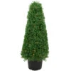 3' Pre-Lit Artificial Boxwood Cone Topiary Tree With Round Pot, Clear Lights