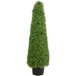 4' Artificial Boxwood Cone Topiary Tree With Round Pot, Unlit