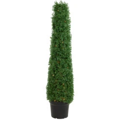 4' Pre-Lit Artificial Boxwood Cone Topiary Tree With Pot, Clear Lights