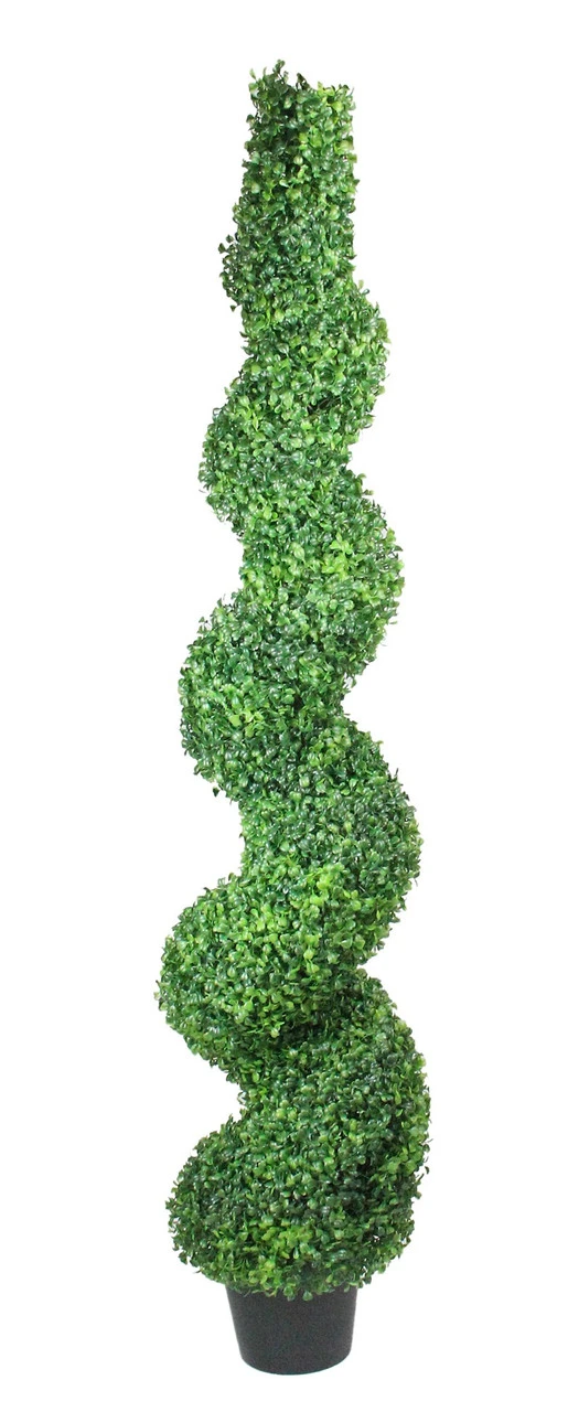 5' Potted Two Toned Artificial Spiral Boxwood Garden Topiary - Image 3