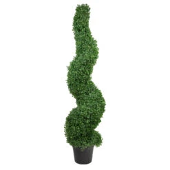 48" Two Tone Green Artificial Spiral Boxwood Topiary Potted Tree