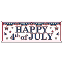 Club Pack Of 12 White And Blue 4th Of July Patriotic Sign Banner Party Decors 5'
