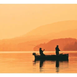 7' X 8' Orange And Black Fishing Boat Sunset Split Car Garage Door Banner