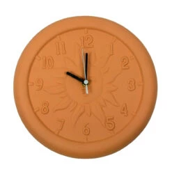 12" Terra Cotta Embossed Sun Indoor Or Outdoor Wall Clock